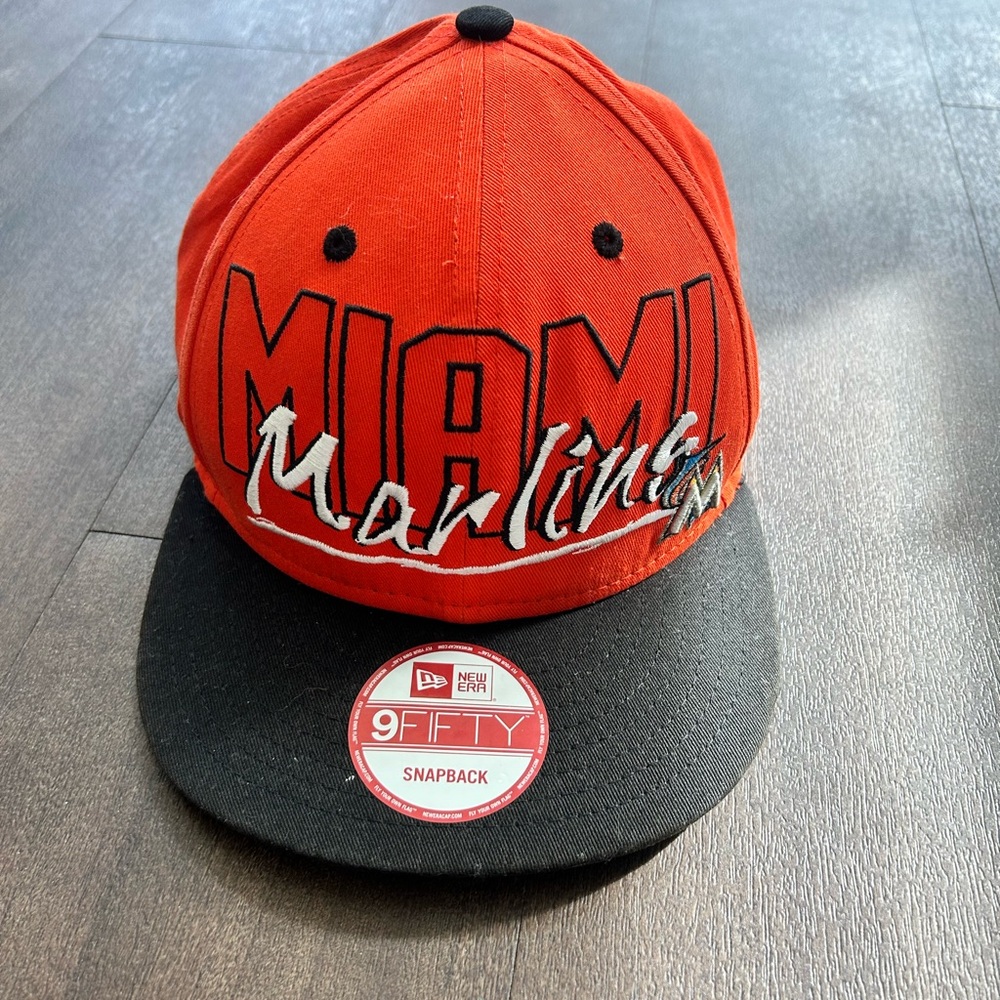 New Era Miami Marlins Red and Black Snapback Hat